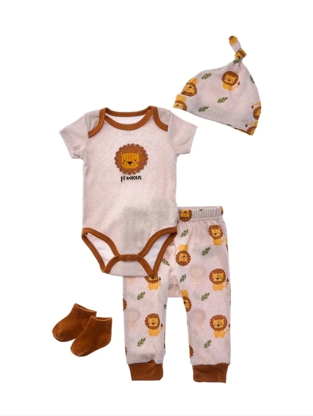 Quiltex Lion Precious 4Pc Layette Set Beige Size 0-6M NIB